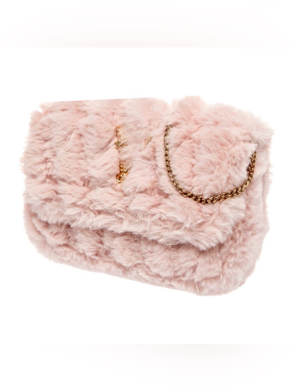 Versace Faux Fur Virtus V Shoulder Bag -English Rose